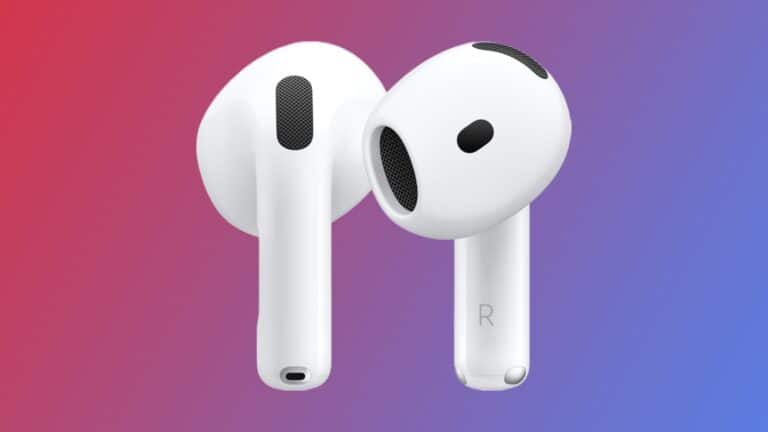 Apple AirPods 4 with gradient background
